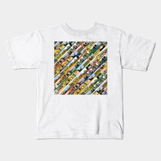 African Wildlife Stripe Collage Multi Color Kids T-Shirt